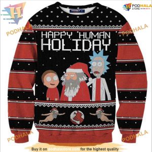 Rick And Morty Happy Human Holiday 3D Sweater, Funny Sweater