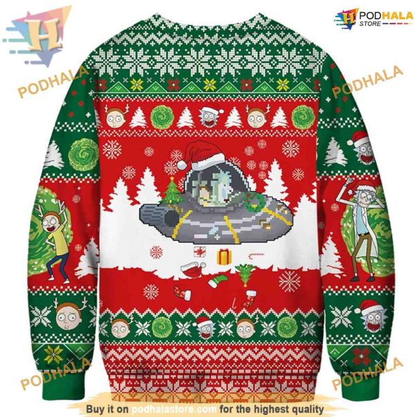Rick And Morty UFO Ugly Christmas Sweater, Funny Xmas Sweater