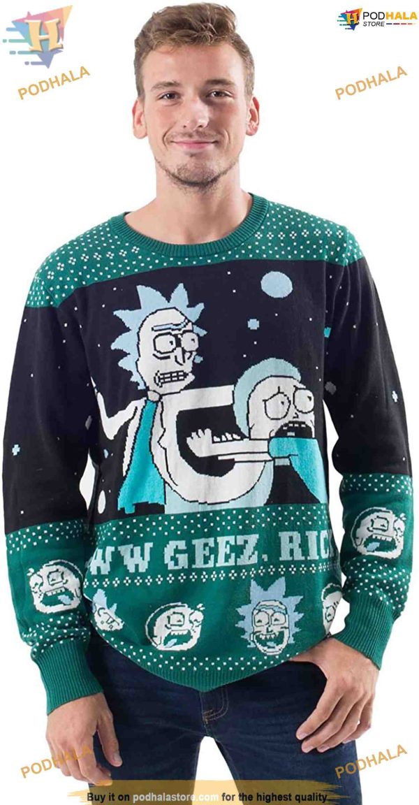 Rick and Morty Alien Aww Geez Rick Sweater, Funny Sweater