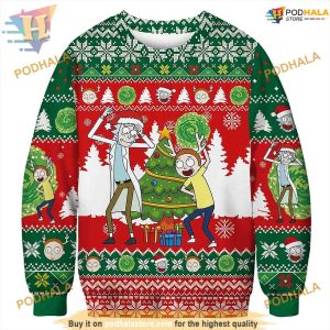 Rick and Morty Dancing All Over Print Ugly Christmas Sweater