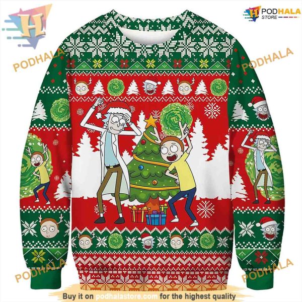 Rick and Morty Dancing All Over Print Ugly Christmas Sweater