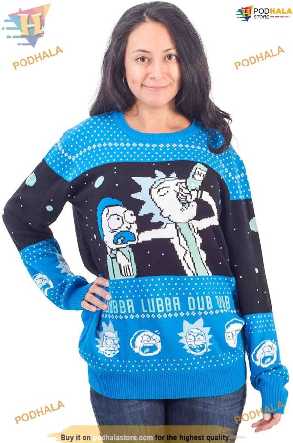 Rick and Morty Wubba Lubba Spaceship Sweater, Family Ugly Christmas Sweater