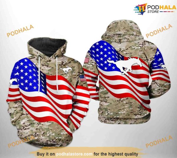 SMU Mustangs US Flag Camo Veteran NCAA 3D Hoodie, Sweatshirt, Shirt
