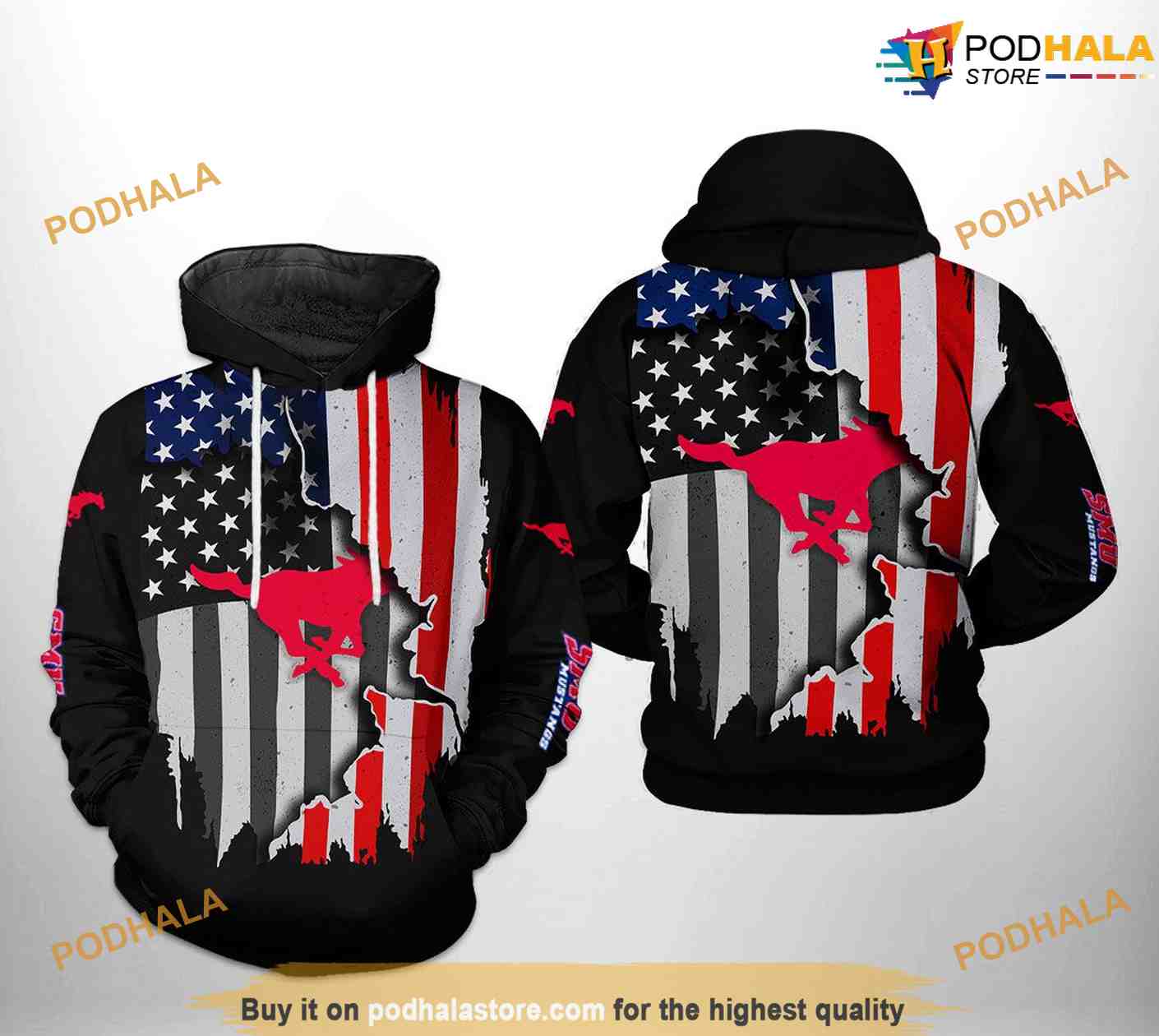 SMU Mustangs US Flag NCAA 3D Hoodie, Sweatshirt, Shirt SMU Mustangs US Flag NCAA 3D Hoodie, Sweatshirt, Shirt