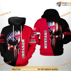 SMU Mustangs US Flag Skull NCAA 3D Hoodie, Sweatshirt, Shirt
