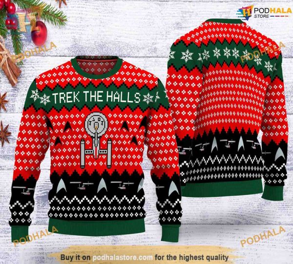 ST Trek The Halls Ugly Christmas Sweater, Funniest Ugly Christmas Sweater