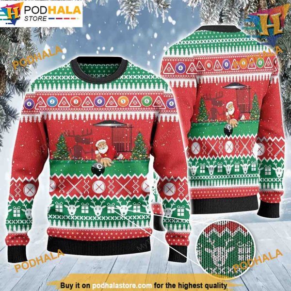 Santa Billiard 3D Ugly Christmas Sweater, Funny Xmas Sweater