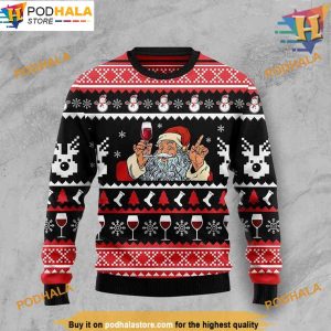 Santa Claus Red Wine Christmas Ugly Sweater, Funny Xmas Sweater