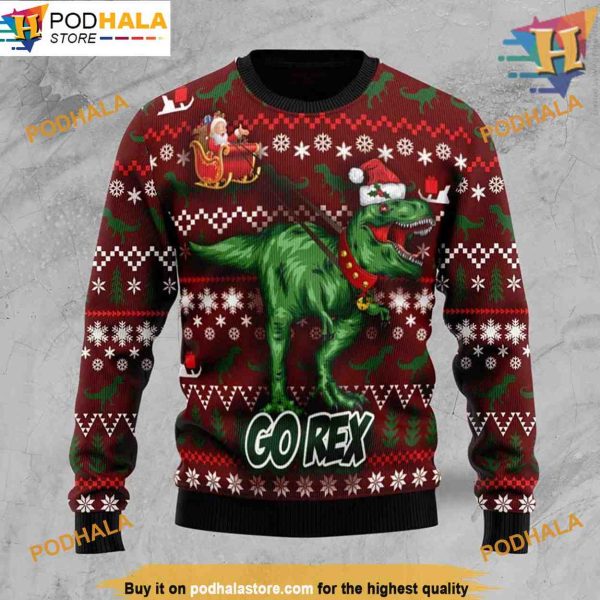 Santa Claus Rex Dinosaur Ugly Christmas Sweater, Funny Christmas Gift Ideas