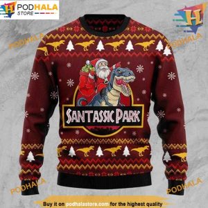 Santa Dinosaur Santassic Park Ugly Christmas Sweater, Funny Christmas Gift Ideas