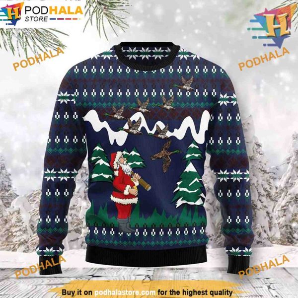 Santa Duck Hunting Ugly Christmas Sweater, Funny Xmas Gifts