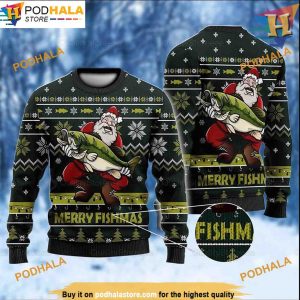 Santa Fish Merry Xmas Ugly Sweater, Funny Xmas Gifts Sweater