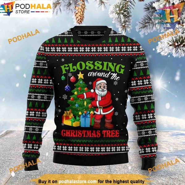 Santa Flossing Christmas Tree Sweater, Funny Xmas Sweater