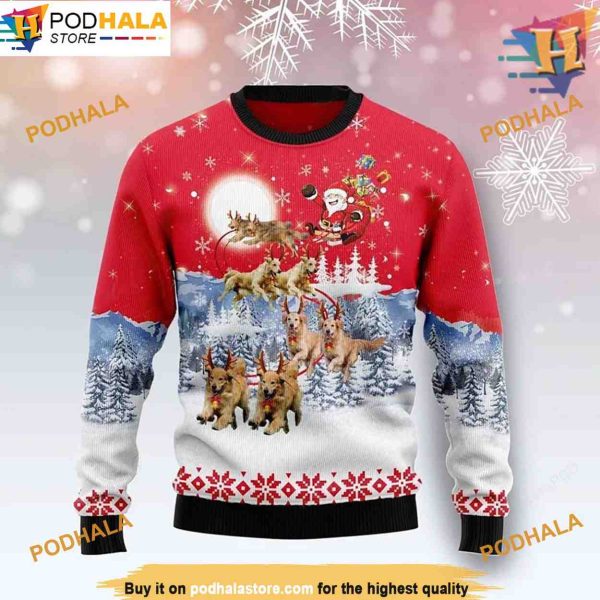 Santa Golden Retriever Ugly Christmas Sweater, Funny Xmas Gifts