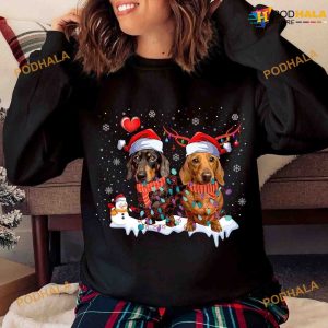 Santa Hat Xmas Lights Ugly Dachshund Christmas Shirt