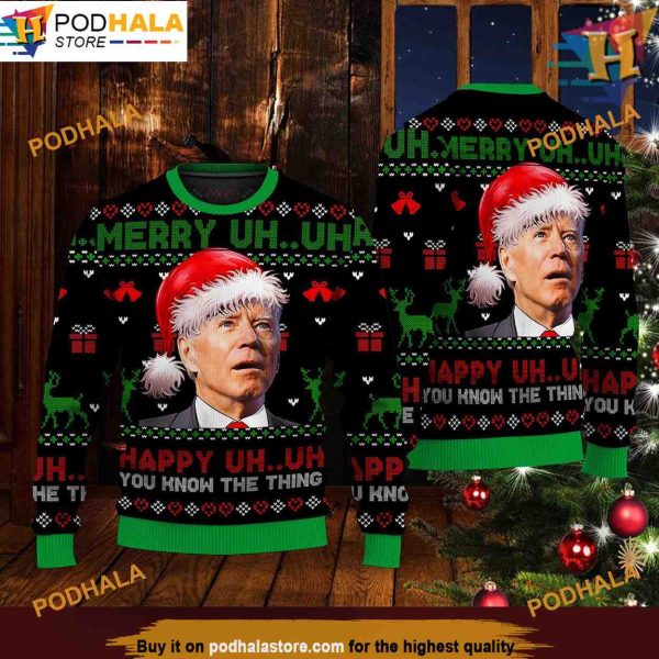 Santa Joe Biden Merry UH UH 3D Ugly Christmas Sweater, Friends Christmas Sweater