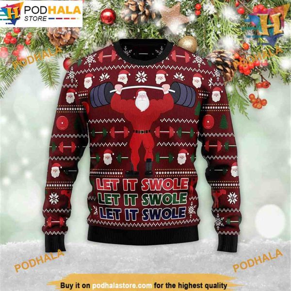 Santa Let It Swole 3D Ugly Christmas Hoodie, Funny Xmas Sweater