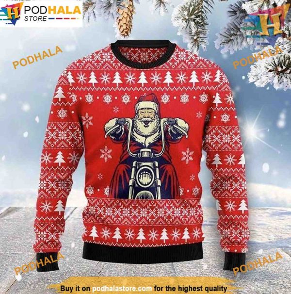 Santa Motorcycle Ugly Christmas Sweater, Funny Christmas Gift Ideas