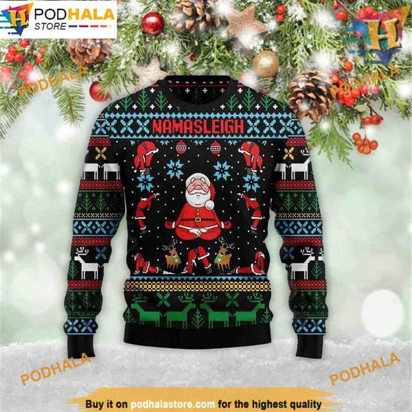Santa Namasleigh 3D Ugly Christmas Hoodie, Funny Xmas Gifts