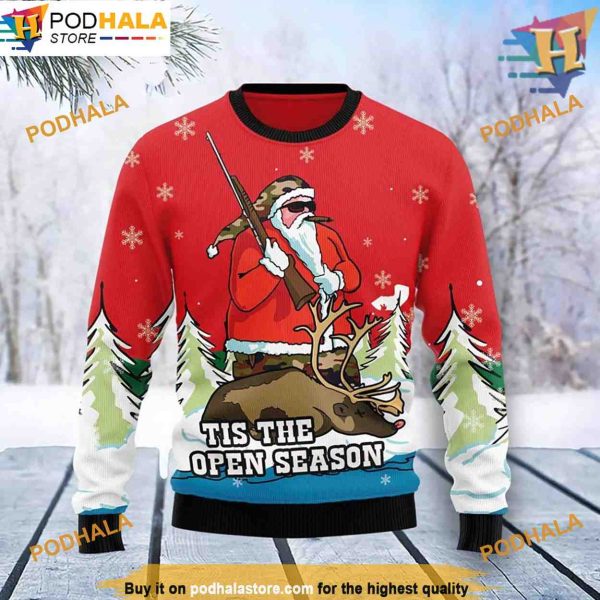 Santa Open Season Hunting Ugly Christmas Sweater, Great Gift For Christmas