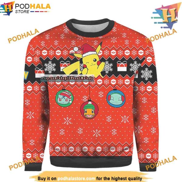 Santa Pikachu Merry Ugly Christmas Sweater, Friends Christmas Sweater