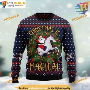 Santa Riding Unicorn Ugly Christmas Sweater, Funniest Ugly Christmas Sweater