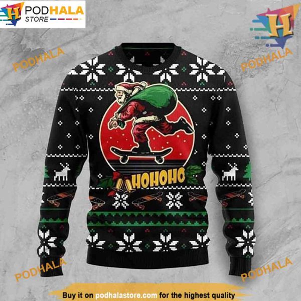Santa Skateboard Ugly Christmas Sweater, Creative Christmas Gifts