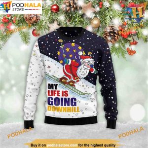 Santa Ski Downhill 3D Christmas Sweater, Funny Xmas Sweater