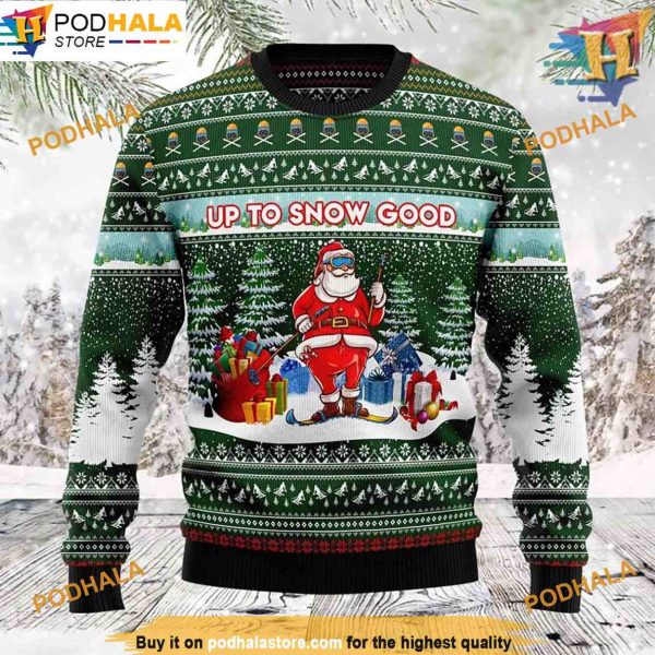 Santa Skiing Up To Snow Good Ugly Sweater, Funny Xmas Sweater