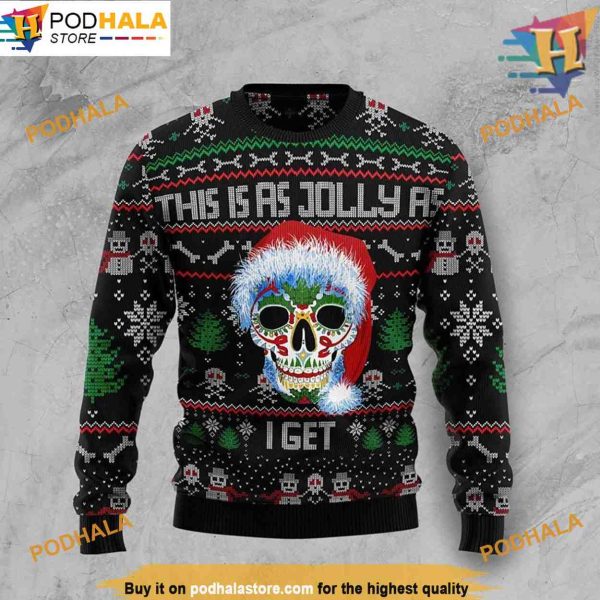 Santa Skull Jolly Ugly Christmas Sweater, Funny Womens Christmas Sweater