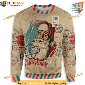 Santa Vintage Postcard Ugly Christmas Sweater, Funny Womens Christmas Sweater