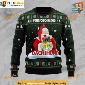 Santa Wants Dachshund Ugly Christmas Sweater, Funniest Ugly Christmas Sweater