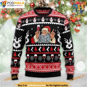 Santa With Red Wine 3D Ugly Christmas Sweater, Funny Christmas Gift Ideas