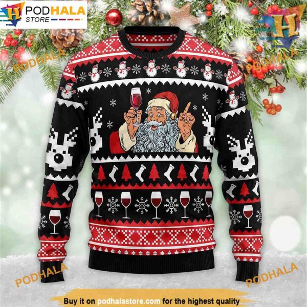 Santa With Red Wine 3D Ugly Christmas Sweater, Funny Christmas Gift Ideas