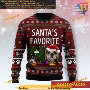 Santa's Favorite Dog Face Ugly Christmas Sweater, Funny Womens Christmas Sweater