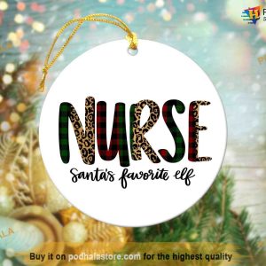 Santa's Favorite Elf Leopard Nurse Ornament, Nurse Xmas Tree