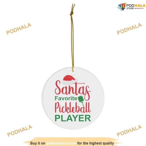 Santa’s Pickleball Holiday Ceramic Ornament, Family Christmas Ornaments