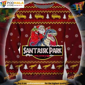 Santassic Park Ugly Christmas 3D Sweater, Funniest Ugly Christmas Sweater