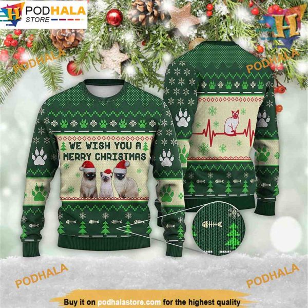 Siamese Cat Merry Christmas 3D Sweater, Great Gift For Christmas Sweater