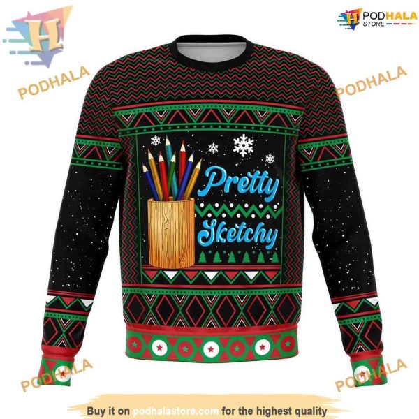 Sketchy Unisex Ugly Christmas Sweatshirt, Funny Xmas Sweater