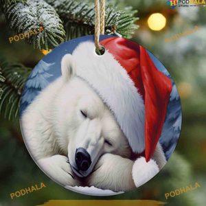 Sleepy White Polar Bear Christmas Ornament, Sublimation Special