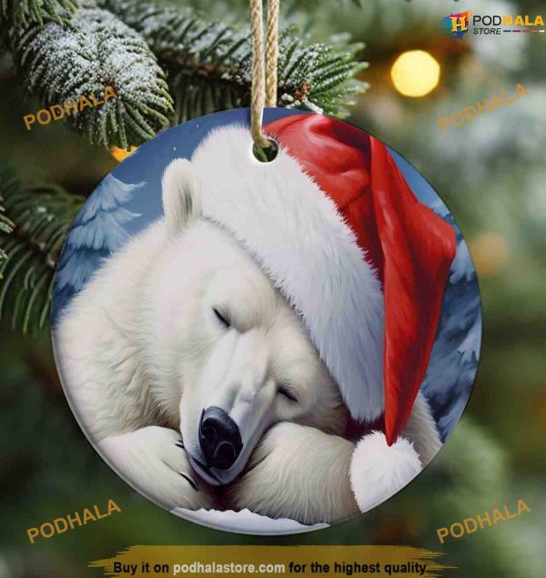Sleepy White Polar Bear Christmas Ornament, Sublimation Special