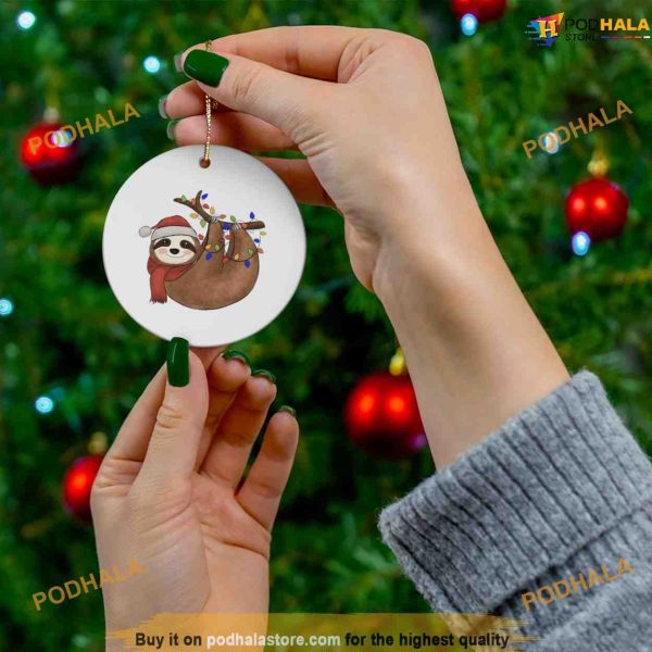 Sloth Christmas Ceramic Ornament, Funny Christmas Decorations