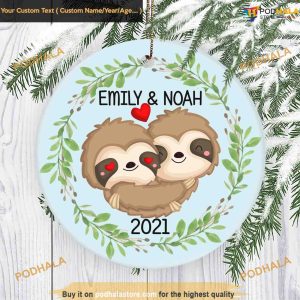 Sloth Couple 2023 Ornament, Family Christmas Tree Ornaments