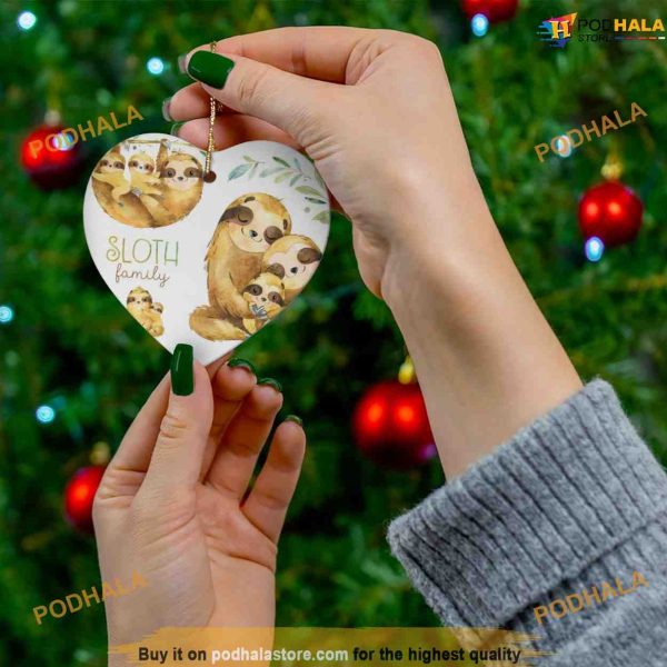 Sloth Family Christmas Ceramic Ornament, Personalized Family Ornaments