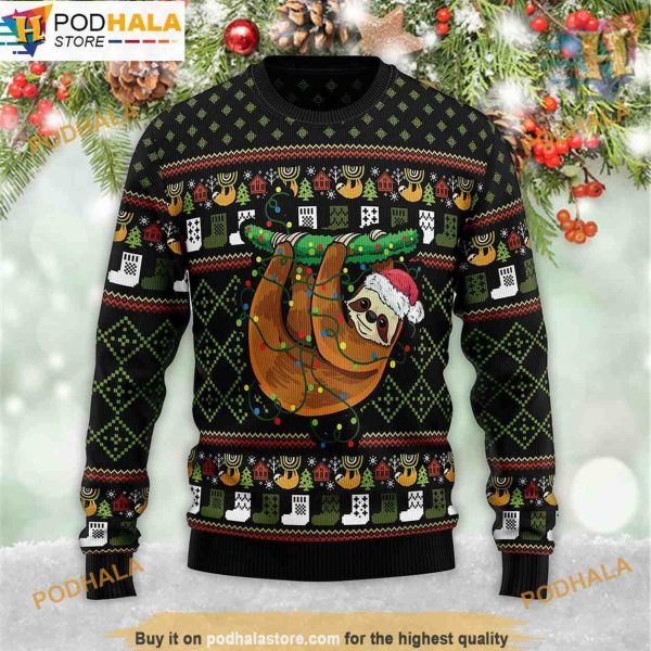 Sloth Light 3D Ugly Christmas Sweater, Great Gift For Christmas