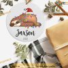 Sloth Personalized Ornament, Name and Date, Ceramic Christmas Decoration