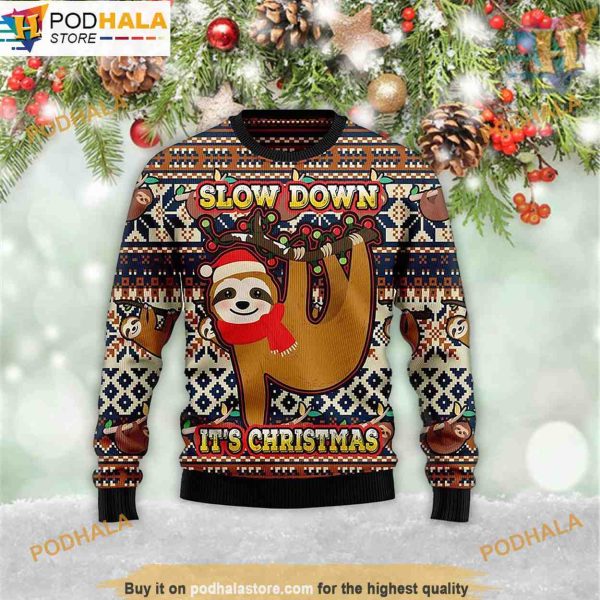 Sloth Slow Down Christmas 3D Sweater, Friends Christmas Sweater