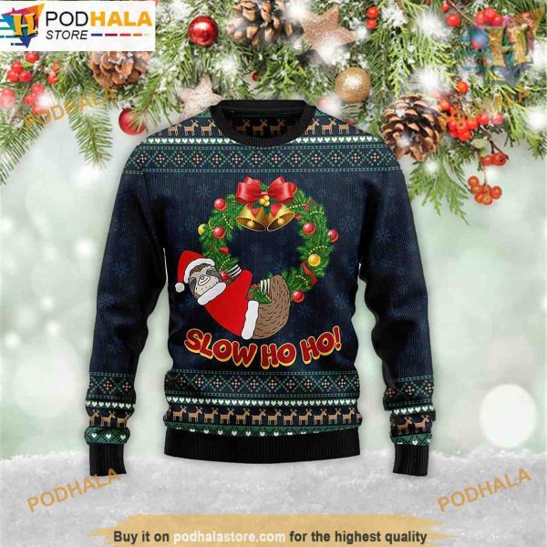 Sloth Slow Ho Ho 3D Ugly Christmas Sweater, Funniest Ugly Christmas Sweater