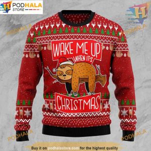 Sloth Wake Me Up Ugly Xmas 3D Sweater, Funny Christmas Gift Ideas